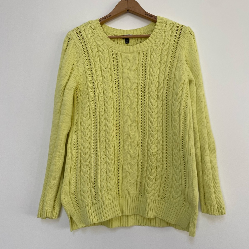 Talbots Cable Knit Cotton Blend Sweater Medium Lemon